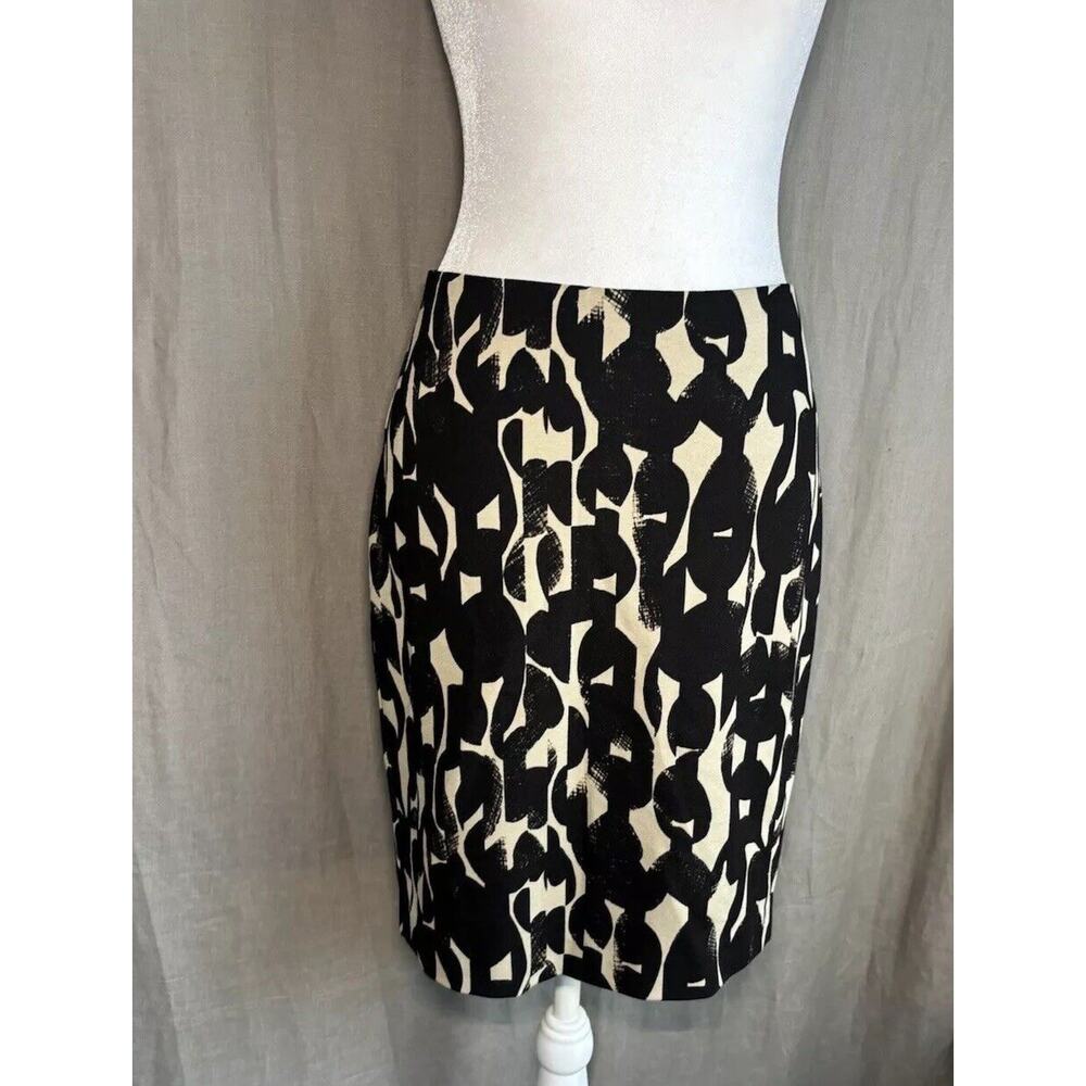 Ann Taylor Pencil Skirt Womens Black Brown Geometric Knee Height Zip Up Back